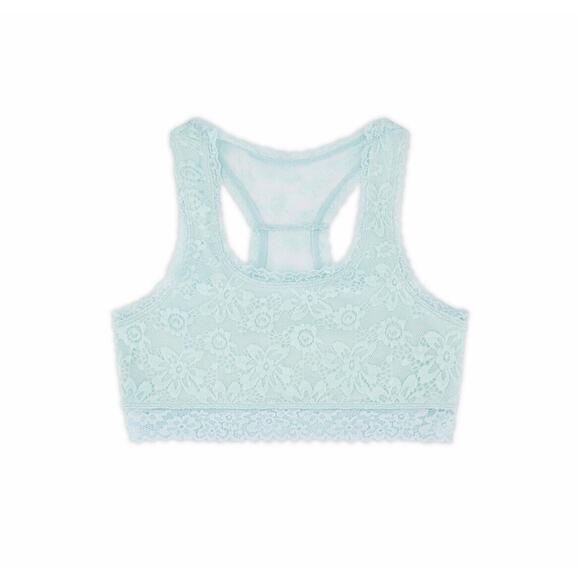 Justice Mint Green Aqua Full Coverage Racerback Floral Lace Bralette Size 30 - Picture 1 of 5